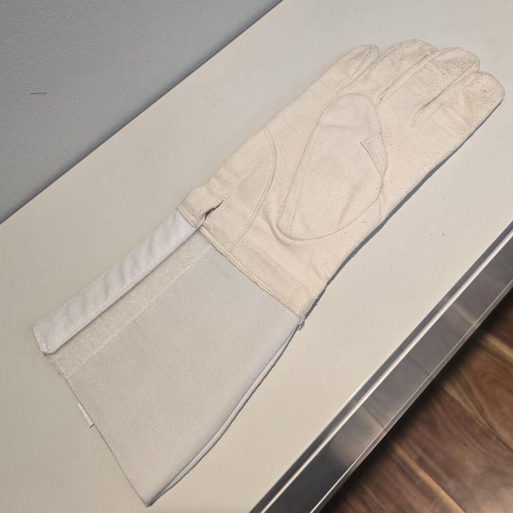 Fencing Glove White Leather Padded Extended Cuff Foil Epee Right Hand